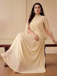 ZEYLAH Ruched Long Cardigan Style Knit Dress, Spring/Summer Formal White Elegant - Apricot - View 7