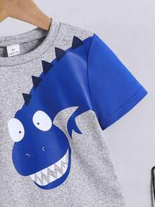 2pcs/Set Boys' Colorblock Dinosaur Print T-Shirt And Shorts Set, Children Casual Daily Wear Cartoon Top And Shorts Outfit - Royal Blue - View 5