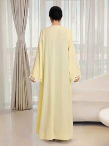 Yasmyna Women's Lace Patchwork Casual Abaya For Gatherings And Outings - Yellow - View 2