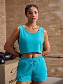 Powerista Women Sweatshirt Material Loose Cropped Sports Tank Top - Mint Green - View 3