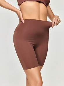 SHEIN Solid Color High Waist Seamless Shapewear Bottom - Brown - View 4