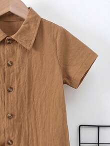 Souflis Souflis Setelan Kemeja dan Celana Pendek Polos untuk Anak Laki-Laki, Bahan Katun, Tanpa Kaos, Liburan Musim Panas - Coffee Brown - View 7