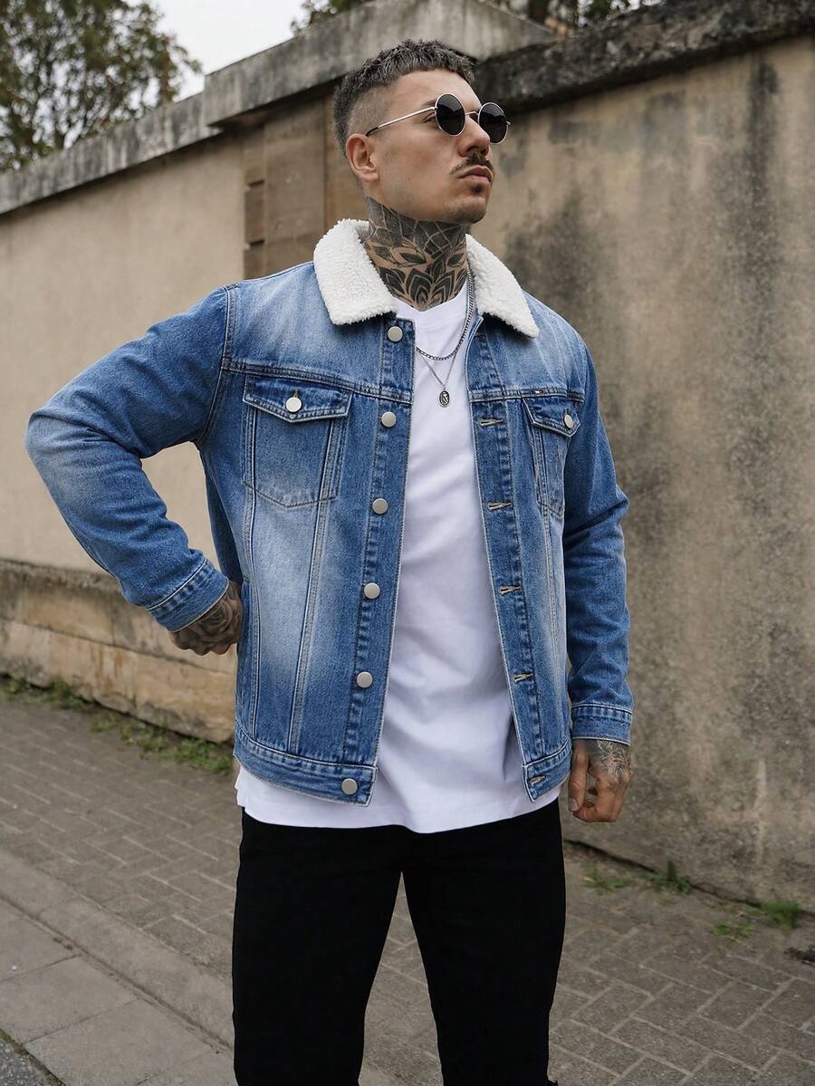 Artur Kramer Áo khoác denim dài tay kiểu Mỹ cổ điển dành cho nam, thích hợp cho mùa thu. - Rửa trung bình - Xem 1
