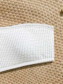 SHEIN Tween Girls' Solid Color Textured One Shoulder Bikini Set,White,Summer,Tropical,Beach,Pool Party,Vacation,Holiday 2 Pieces Bathing Suit - Apricot - View 3