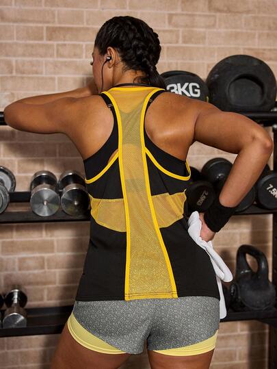 Powerista Contrast Color Patchwork Hollow Out Sports Tank Top