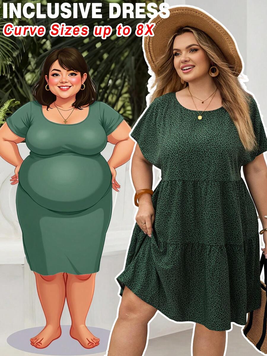 SHEIN CURVE+ 22號大尺碼女款音樂節海灘度假波希米亞風春夏復古洋裝 - 彩色 - 查看 1