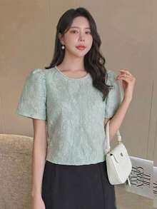 Feyla Nueva blusa de encaje transparente y elegante, versátil y combinable para uso diario - Verde - Ver 1