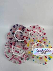 4PCS Floral Print Waterproof Shower Cap, Elastic Reusable Bathing Hair Cap For Bathroom Home Bathroom Decor Fall Decor Back To School - multicolor - View 1