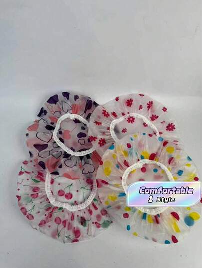 4 chiếc mũ tắm chống thấm nước in họa tiết hoa, mũ trùm đầu co giãn tái sử dụng dùng cho phòng tắm, trang trí nhà cửa, trang trí mùa thu, trang trí nhà cửa cho năm học mới.