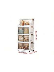 1pc Plastic Folding Storage Cabinet, Double Door Home Living Room Toy Organizer Box, Bedroom Storage Cabinet With Wheels, Wardrobe Closet Storage Box, Kitchen Trolley Storage Rack - Clear - View 9
