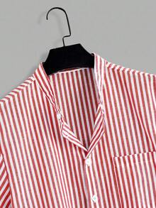 Manfinity Homme Men's Striped Short Sleeve Single-Breasted Casual Shirt - Red and White - View 4