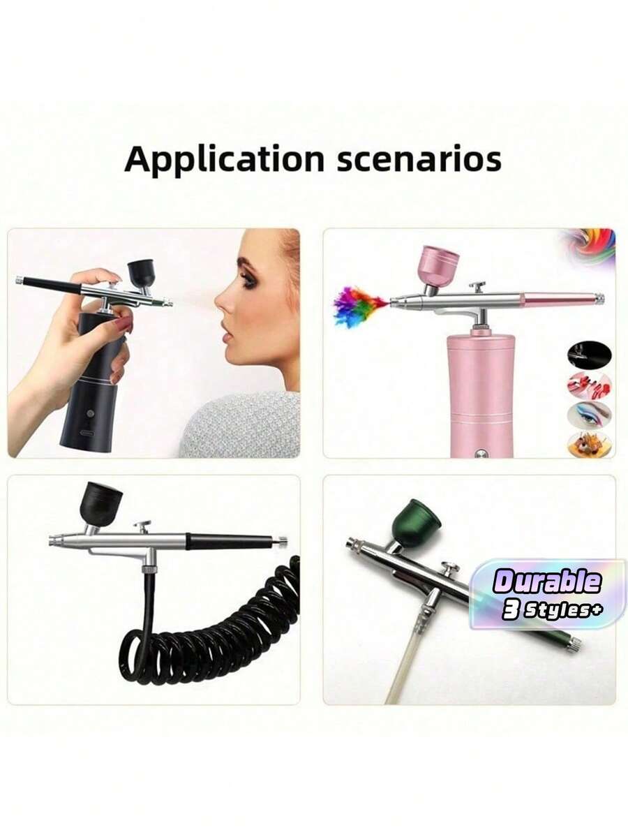 2Pcs Single Action Airbrush Kit, 0.3mm Nozzle With Metal Gas Can, High Pressure Atomizer Accessories Portable Moisture Spray Gun For Model Making Nail Art Car Painting Beauty DIY Crafts - Multicolor - View 1