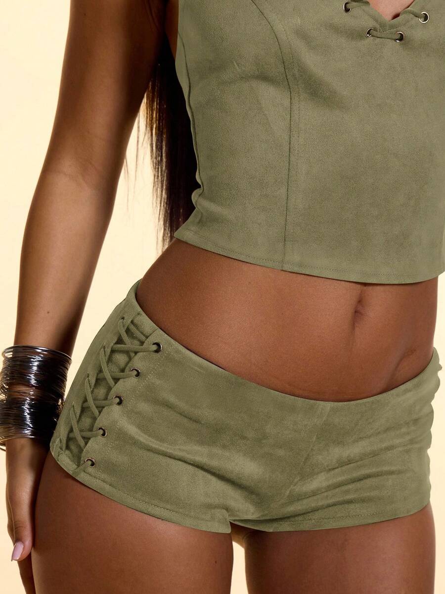 MUSERA Quần short siêu ngắn bằng da lộn, chỉ dành cho kỳ nghỉ hè, lễ hội, gợi cảm, câu lạc bộ, tiệc tùng, sau buổi diễn, dễ thương, phong cách Ibiza, boho, tiệc tùng, thanh lịch, mùa xuân. - Vàng nhạt - Xem 1