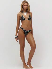 Musera Resort Kontrast Polka Dot Dreieck Bikini Nur Sommer Schwimmen Strand Urlaub Alltag Sexy Süß Reise Bambola - Schwarz - Übersicht 5