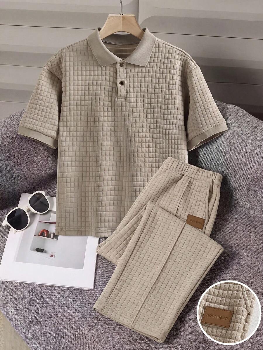 SHEIN 两件套青少年男童绅士套装，短袖Polo衫+长裤，优雅正式的生日派对、婚礼、周年纪念、毕业典礼等场合着装