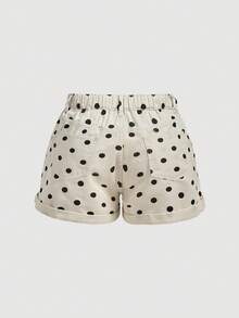 Sweetra Plus Size Women's Casual 90s Fashion Polka Dot Printed Denim Shorts, Summer Vacation Beige - Beige - View 2