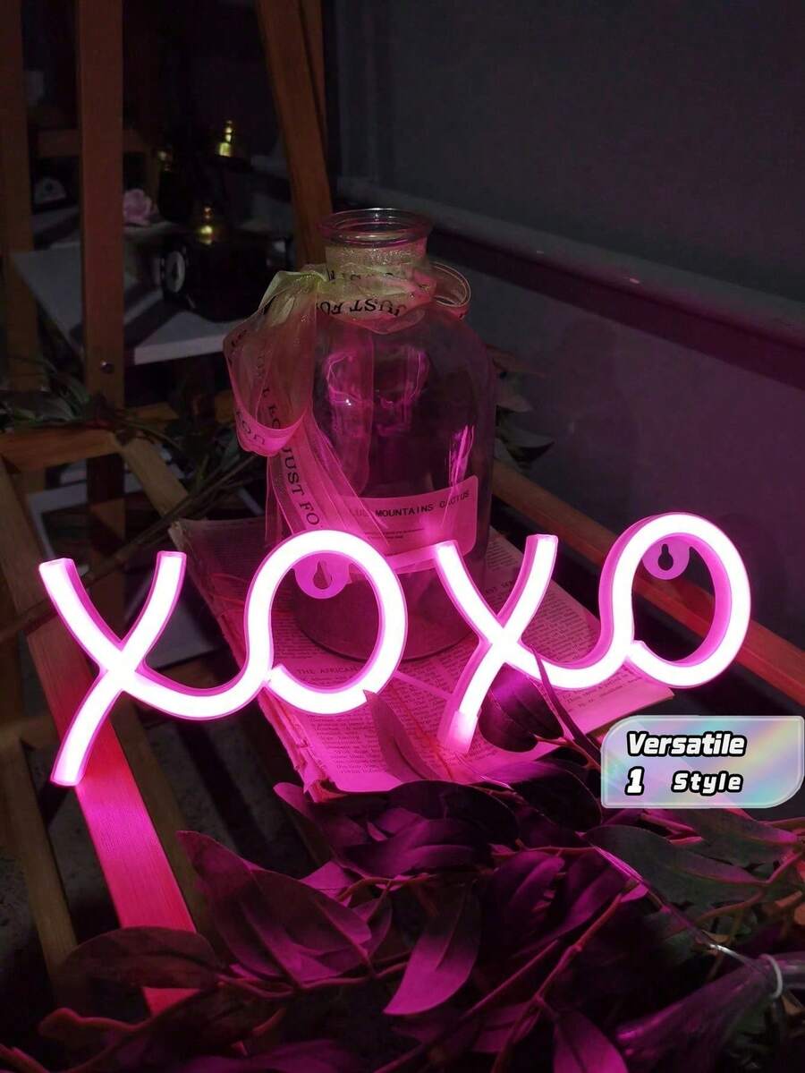 1 件粉色 XOXO LED 霓虹灯,电池/USB 供电壁挂装饰,卧室派对用品,适合节日、酒吧、卧室装饰、节日派对、情人节礼物 - 均碼 - 查看 1