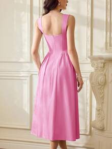 Vestido elegante vintage para mujer con bolsillos, vestido de té casual amarillo para fiestas, festivales y vacaciones, vestido blanco de verano para mujer, vestido de fiesta con c - Rosa 3 - Ver 7