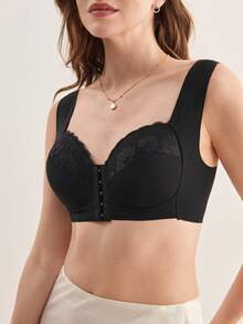 Hourtrue 3pcs/Set Women's Wireless Lace Trim Front Closure Sexy Lingerie Set - Multicolor - View 11