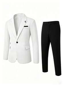 Manfinity Mode Men's Business Formal Peak Lapel Suit Jacket And Trousers Set, Suitable For Work, Commute, Wedding, Party, Ceremony - Multicolor - View 3