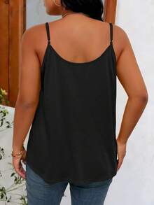 SHEIN LUNE CURVE 大码女式纯色休闲百搭日常吊带背心 - 黑色 - 查看 2