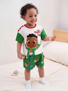 CoComelon X SHEIN Cartoon Print Short Sleeve T-Shirt And Shorts Pajama Set For Baby Boy - Multicolor - View 5