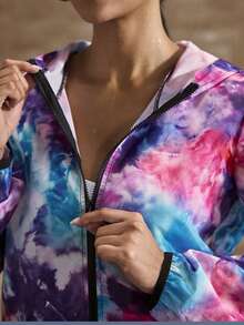 Powerista Tie-Dye Print Hooded Sports Jacket - Multicolor - View 5