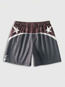 ROMWE MEN Quần short nam kiểu dáng casual, phối màu tương phản, cạp chun có dây rút, đa năng cho mùa hè. - Xám - Xem 2