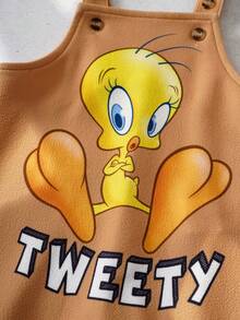 LOONEY TUNES X SHEIN Quần yếm in chữ hoạt hình cho bé trai, kiểu dáng thường ngày, thích hợp mặc hàng ngày. - Nhiều màu - Xem 5