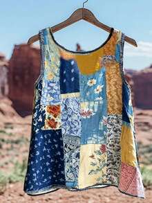 EMERY ROSE Women's Summer Sleeveless Printed Round Neck Tank Top, Suitable For Vacation And Daily Wear - Multicolor - View 2
