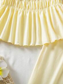SHEIN Elladie kids Young Girl Cute Ruffle Camisole And Casual Pants Set - Yellow - View 6
