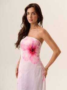 Willow Rêve Women's Pink Floral Bandeau Maxi Dress, Boho Style, Romantic Holiday Vibe, Suitable For Party, Prom, Valentine's Day - Mauve Purple - View 5