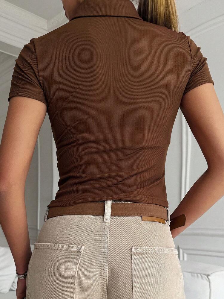 Women's Solid Color Short Sleeve Zip Front Fitted Outdoor T-Shirt