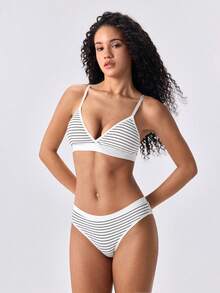 Loungeista 3 conjuntos de sujetador de copa triangular a rayas y bragas sexys, calidad estable, cómodo sin aros, top de bikini con bragas suaves y sin apretar, conjunto de ropa interior esencial para el verano - Multicolor - Ver 10