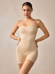 Veilyse 女士无缝无肩带塑身连体衣 - 杏色 - 查看 3