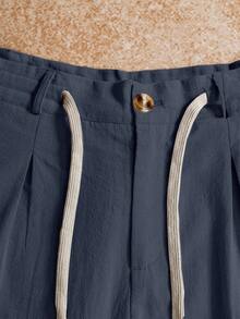 VENTUSAIL Men's Cotton Linen Drawstring Shorts,Navy Blue Summer Casual Beach Holiday Bohemian Style Versatile Commuter Pocket Shorts For Men - Navy Blue - View 6