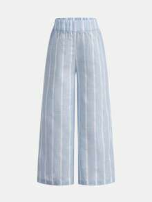 SHEIN Young Girl Casual Plaid Criss-Cross Top And Long Pants Set, Suitable For Daily Wear And Vacation - Blue - View 7