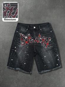 Manfinity EMRG Quần short denim đính đá thời trang dành cho nam - màu đen - Xem 1