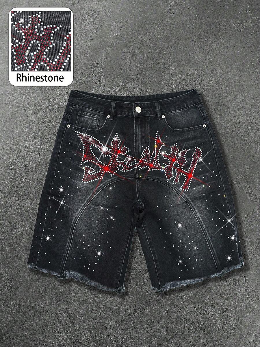 Manfinity EMRG Quần short denim đính đá thời trang dành cho nam - màu đen - Xem 1