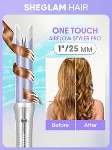 SHEGLAM HAIR Máy uốn tóc One Touch Airflow Styler Pro-25mm màu bạc tím, máy uốn tóc tự xoay bằng khí lạnh, tạo kiểu nhanh trong 5 phút, luồng khí lạnh 360°, thao tác một chạm, kết quả lâu dài, 5 mức nhiệt độ và chống bỏng, tự động tắt, điện áp kép, phù hợp cho tóc dài vừa và tóc dài, mọi loại tóc - Phích cắm US Sinh nhật Quà Ngày lễ Hồng Rung cảm Trang điểm Bãi biển Trường học Lễ hội Hoa hồng Con gái Chăm sóc tóc Y2K Ngày của Mẹ Vật dụng cần thiết khi đi du lịch Kì nghỉ Mùa hè Những vật dụng cần thiết khi đi du thuyền - Bạc - Xem 1