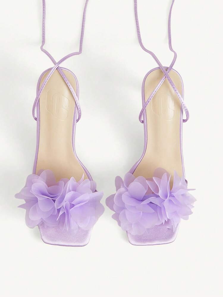 CUCCOO CHICEST Spring/Summer Mesh Flowers Decorative One-Buckle Buckle Open-Toe Thick Heel, Fairy Style Satin Mesh Light Pink Ladies High Heel Sandals Dating Party Commuting Shopping Banquet Wedding Festival Gifts