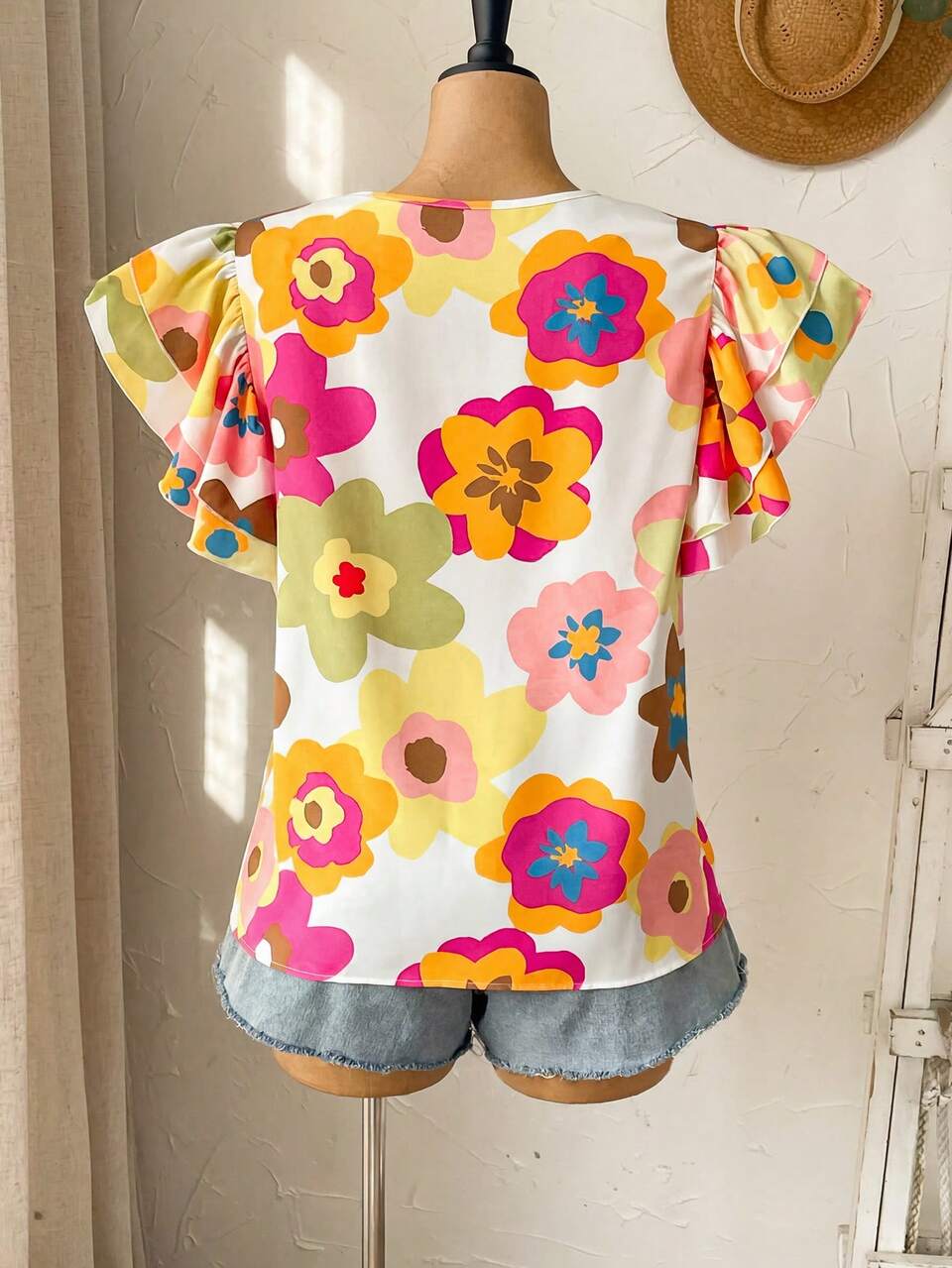 Plus Size Women Floral Print Casual Cute Versatile Daily Wear Shirt Summer Outfit For Festival Outfits Beach Vacation Country Concert Blouse White