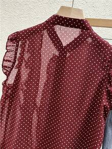 Franclia Women's Black Polka Dot Chiffon Blouse, Elegant Romantic Ruffle Hem - Red Violet - View 5