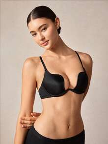 Veilyse Solid Adjustable Strap Underwire Bra, Lingerie - Black - View 4