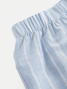 SHEIN Young Girl Casual Plaid Criss-Cross Top And Long Pants Set, Suitable For Daily Wear And Vacation - Blue - View 4