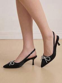 Eladyva Plus Size Women High Heel Pumps With Bow Decor Closed Toe Stilettos, Elegant, Mule, Party - Black - View 4
