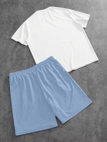 PAVTROS Men's Letter Print Round Neck Short Sleeve T-Shirt And Drawstring Waist Shorts Casual Set - Multicolor - View 8