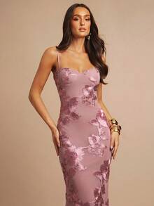 Fitted Strappy Dress With 3D Floral Print - Clear - View 6