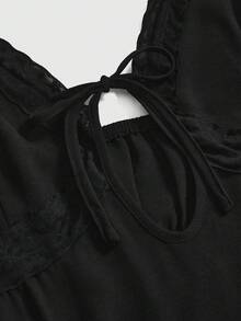 ROMWE Goth 大码女式吊带褶皱休闲派对连衣裙 - 黑色 - 查看 3