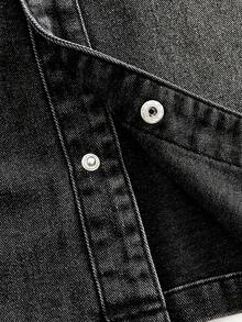 ROMWE MEN Áo sơ mi denim nam dập nổi, thích hợp cho mùa xuân và mùa hè. - màu đen - Xem 5